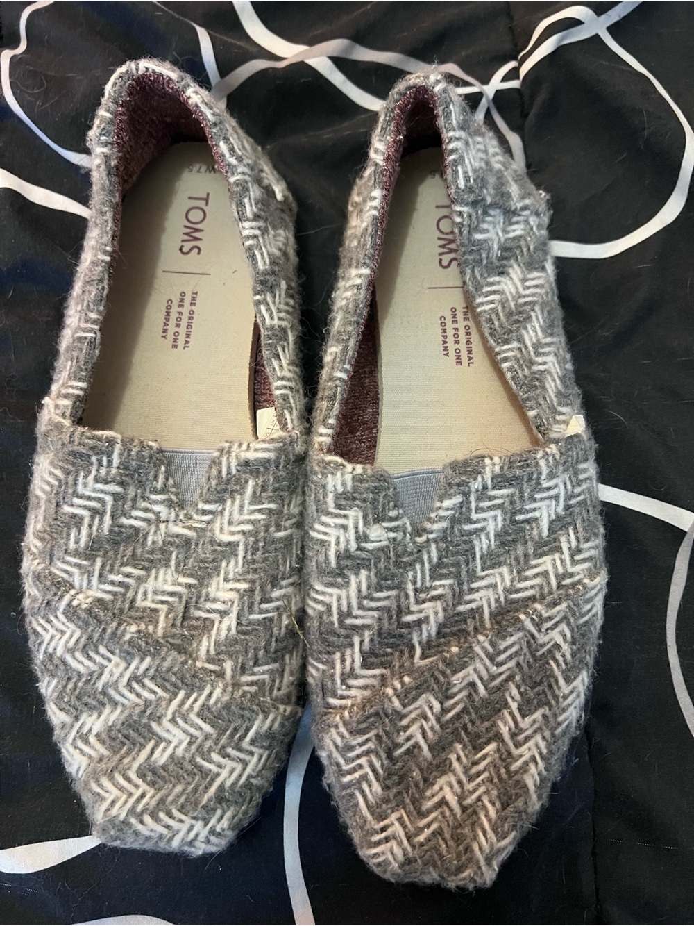 TOMS Women's Gray Herringbone Slip-On Flats